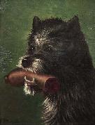 Hundeportrat mit Wurst im Maul, Carl Friedrich Deiker